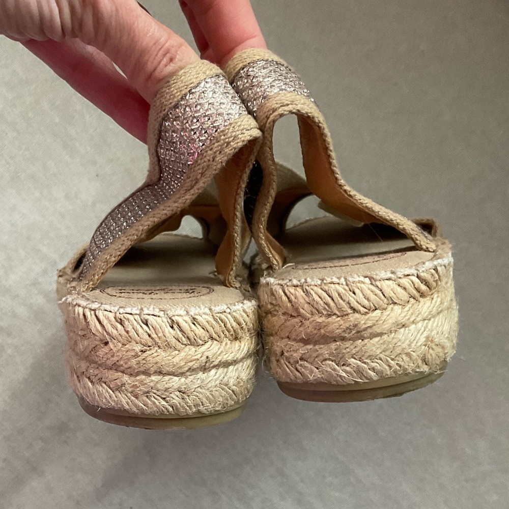 Toni Pons Origins Tan Silver Metallic Peep To Sling Back Espadrille Sandals 41 - Picture 2 of 6